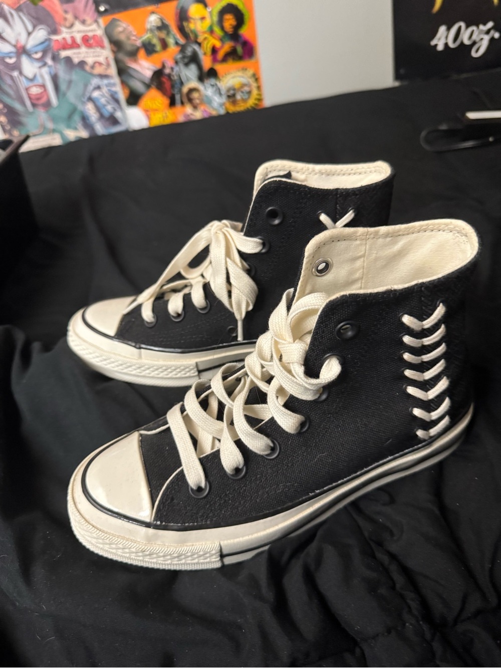 Converse Black Canvas High-Top Sneakers with Cream Accents